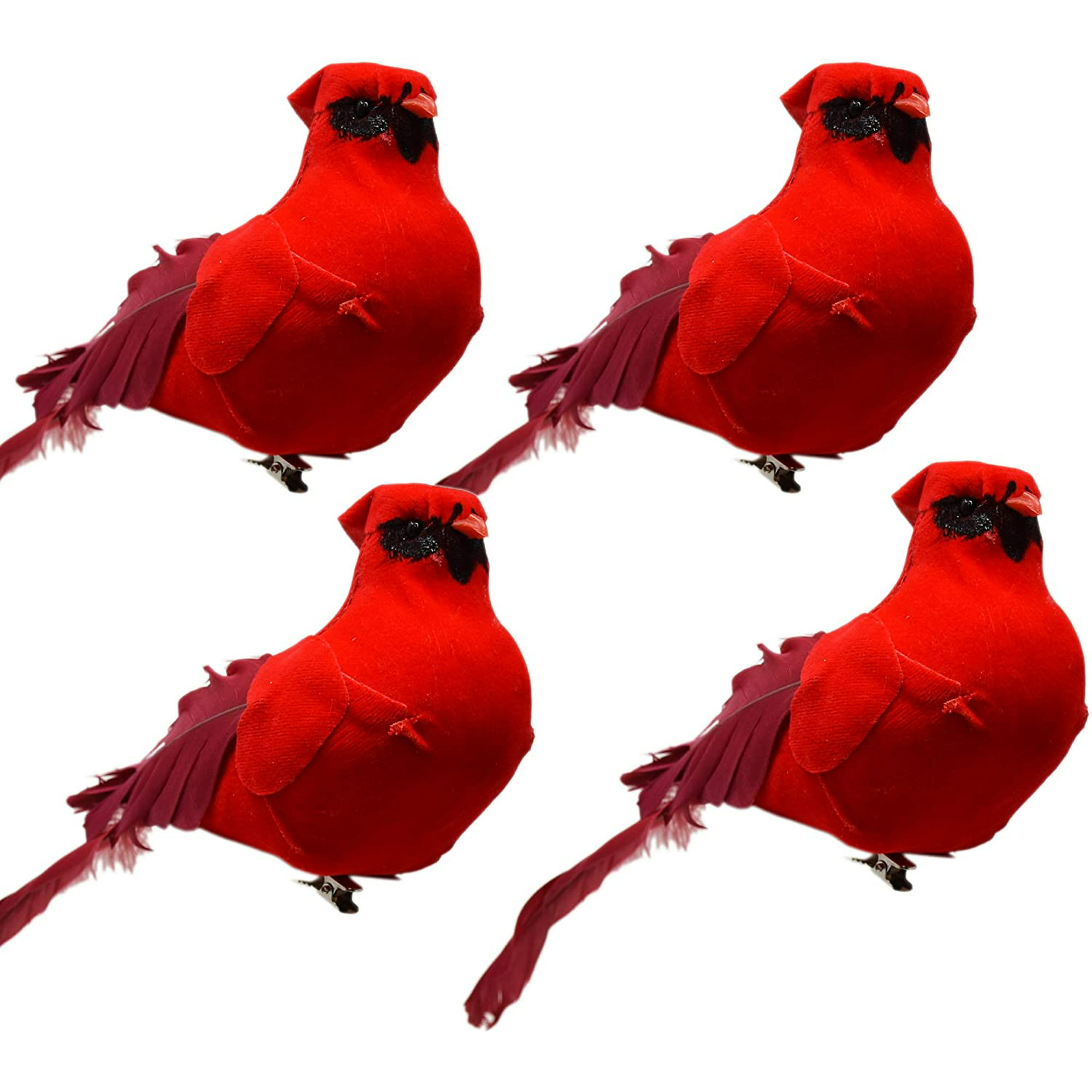 Large Christmas Cardinal Clip on Tree Ornaments Bird Decorations Pack of 4 Bright Red Artificial Feathered Cardinals 9.5 Inch for Wreaths Garland Centerpieces Craft Decorations by Gift Boutique 